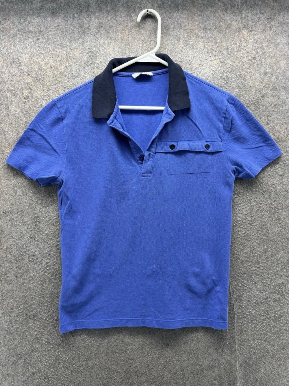 Versace Collection Polo Shirt Men Small Blue Cotton Contrast Collar Chest Pocket